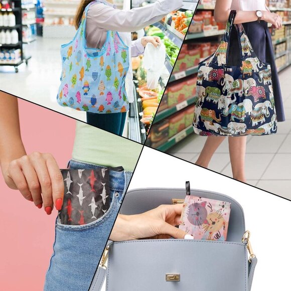 4 Pack - Lightweight And Compact, Grocery Totes Animal Printed, Machine Washable - Picture 2 of 5